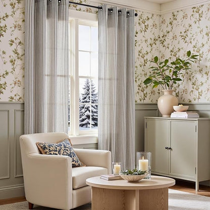 Vangao Linen Striped Black Curtains Boho Tickingstripe Light Filtering Window - Image 3