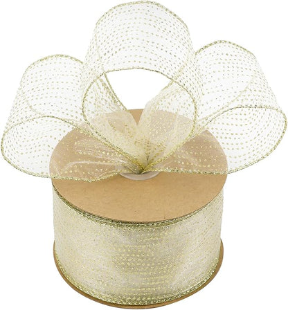 MEEDEE Glitter Gold Wired Ribbon 2.5 Inch Horizontal Stripes Glitter Polka Dot - Image 7