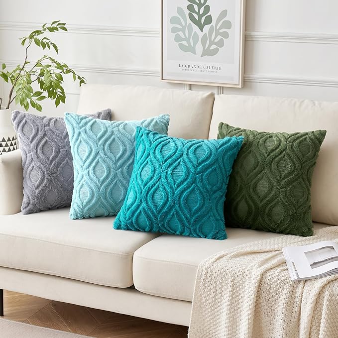 MIULEE Teal Throw Pillow Covers 16x16 Inch, Soft Winter Plush Faux Wool Couch - Image 5