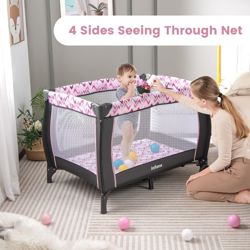INFANS 4 in 1 Pack and Play with Bassinet, Changing Table, Storage Basket