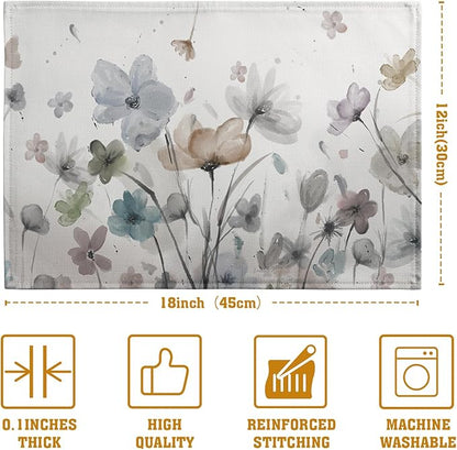 Flower Placemats Set of 4 Brown Cream Grey Poppy Flowers Table Mats Watercolor - Image 4
