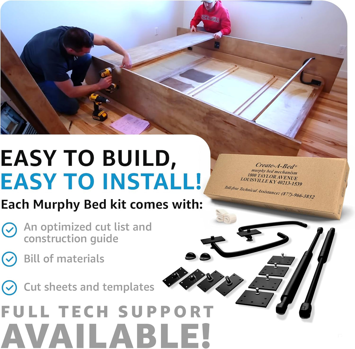 create-a-bed adjustable twin size deluxe murphy bed kit, front angle view