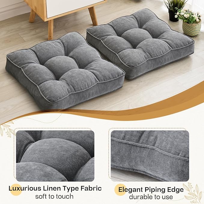 Floor Pillow Set of 2, Memory Foam Floor Cushions - Image 3