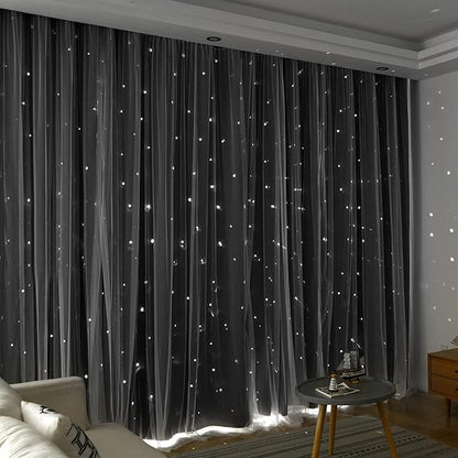 Kinryb Grey Star Curtains for Bedroom Star Hollow Out Blackout Curtains for - Image 3