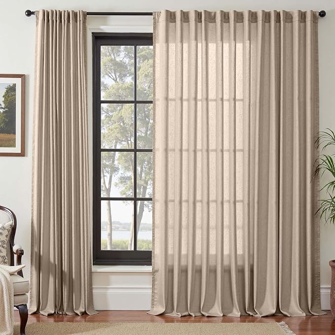 jinchan Taupe Linen Blend Curtain 120 inch Extra Long 1 Panel Extra Long - Image 2