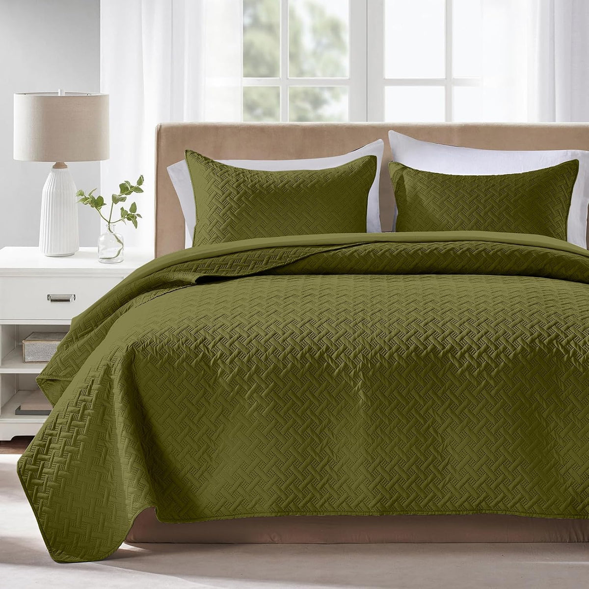 flymme quilts king size,lightweight olive green bedspreads,basket weave, main product view