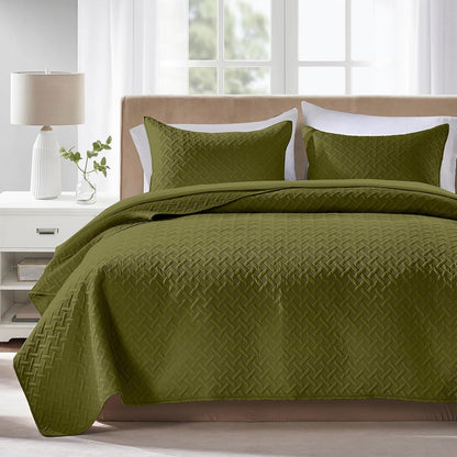 flymme quilts king size,lightweight olive green bedspreads,basket weave, main product view