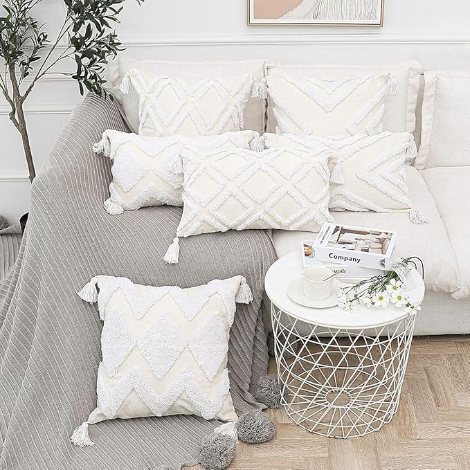 Boho White Throw Pillow Cover 18x18 Inch - Image 4