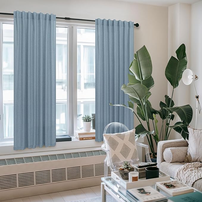 Blue Curtains 38 Inch Width for Kitchen Door 2 Panels Back Tab Rod Pocket Semi - Image 6