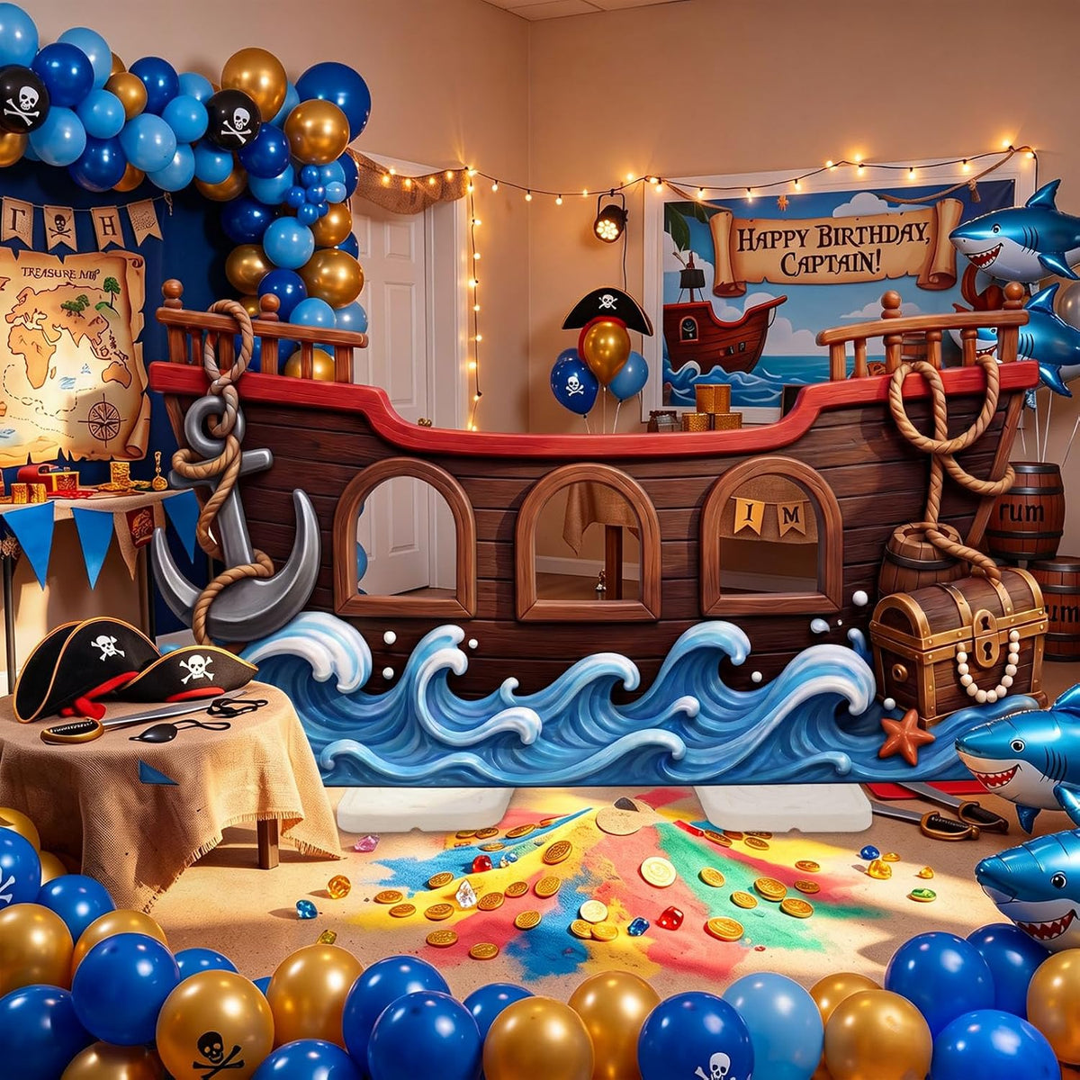 Qunclay Pirate Party Decoration Cardboard Cutout Stand Up Life Size, 4.4ft Pirate Ship Wheel Photo Backdrop Booth Prop for Nautical Birthday Party Favor Halloween Decor Supplies