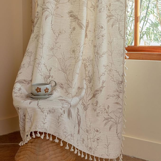 ENJOYBRIDAL Floral Curtains 63 Inch Long Farmhouse Semi Sheer Drapes Bird - Image 4