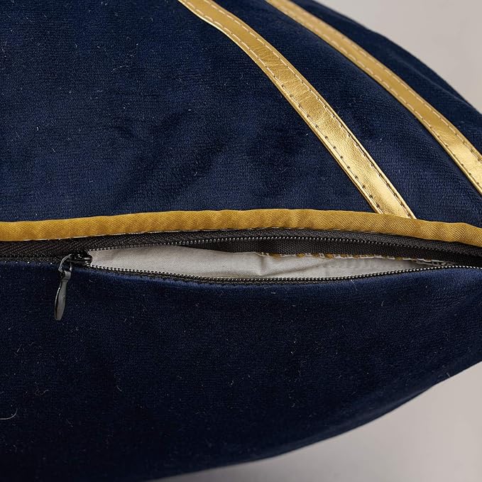 Avigers 18 x 18 Inch Navy Blue Gold Leather Striped Lines Velvet Cushion Case - Image 5