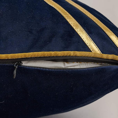Avigers 12 x 20 Inch Navy Blue Gold Leather Striped Lines Velvet Cushion Case - Image 5