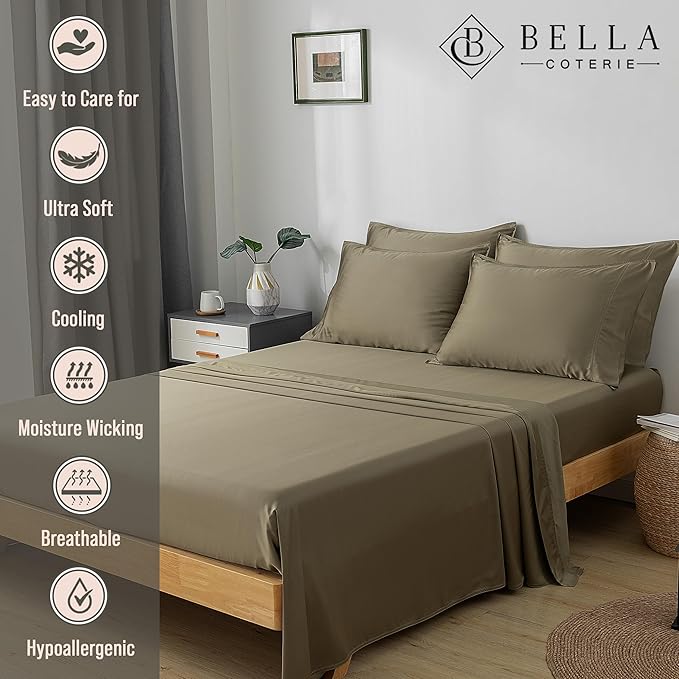 Bella Coterie 6 Piece Luxury Bamboo Viscose Queen Size Sheet Set | 100% - Image 2
