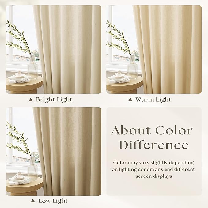 Beige Pinch Pleat Linen Curtains - Image 3