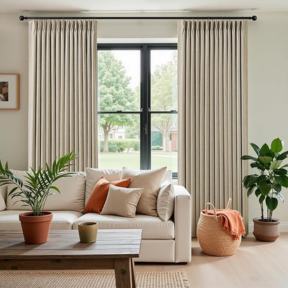 IVAPUPU Sand Pinch Pleated Full Blackout Linen Curtains - Image 6