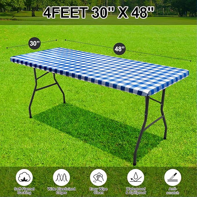 Smiry Rectangle Picnic Table Cloth, Elastic Waterproof Fitted Vinyl Tablecloths - Image 7
