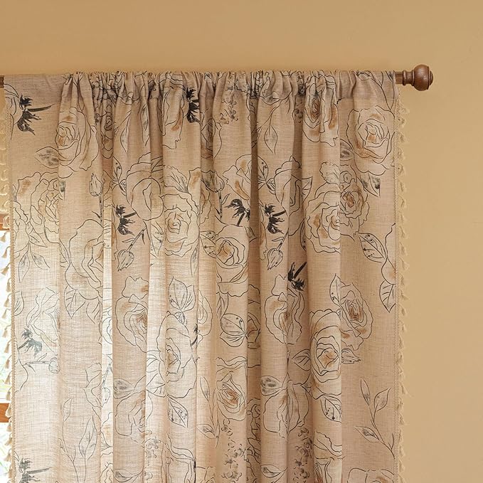 ENJOYBRIDAL Floral Curtains 63 Inches Long 2 Panels Set Coquette Rod Pocket - Image 4