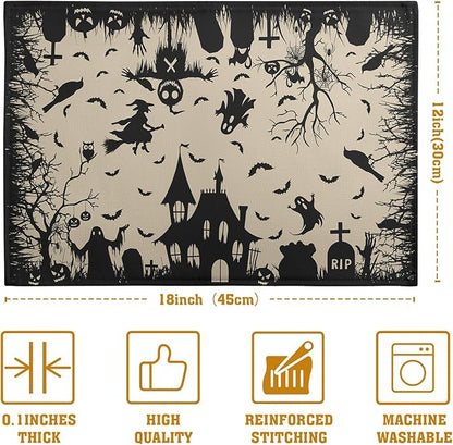 Halloween Placemats 12x18 Inch Set of 4 Black White Witch Castle Ghost Place - Image 4
