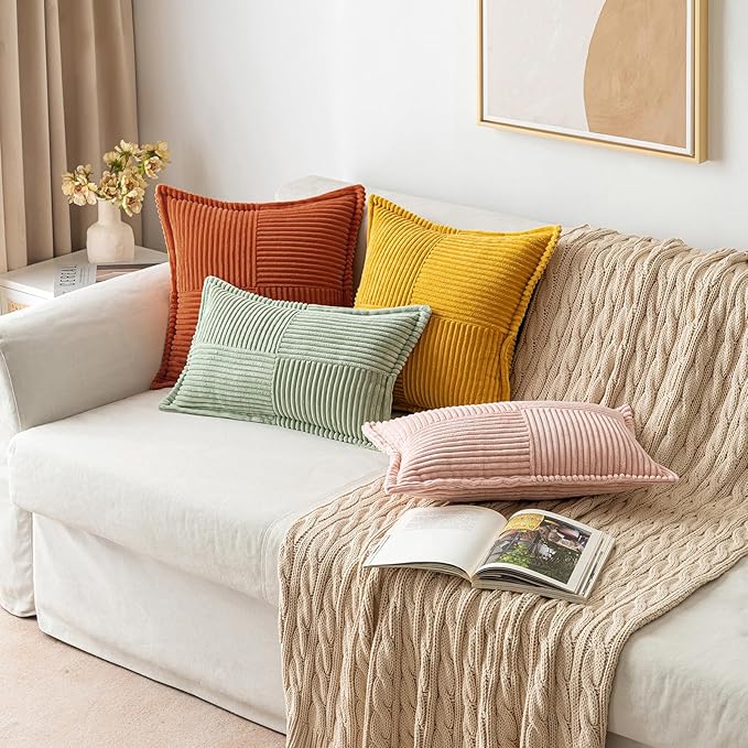MIULEE Rust Fall Corduroy Decorative Euro Sham Pillow Covers 24x24 Inch - Image 5