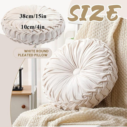 1 Pcs Round Throw Pillows Decorative Velvet Pleated Throw Pillows 15'' Diameter - Image 2