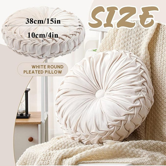 1 Pcs Round Throw Pillows Decorative Velvet Pleated Throw Pillows 15'' Diameter - Image 2
