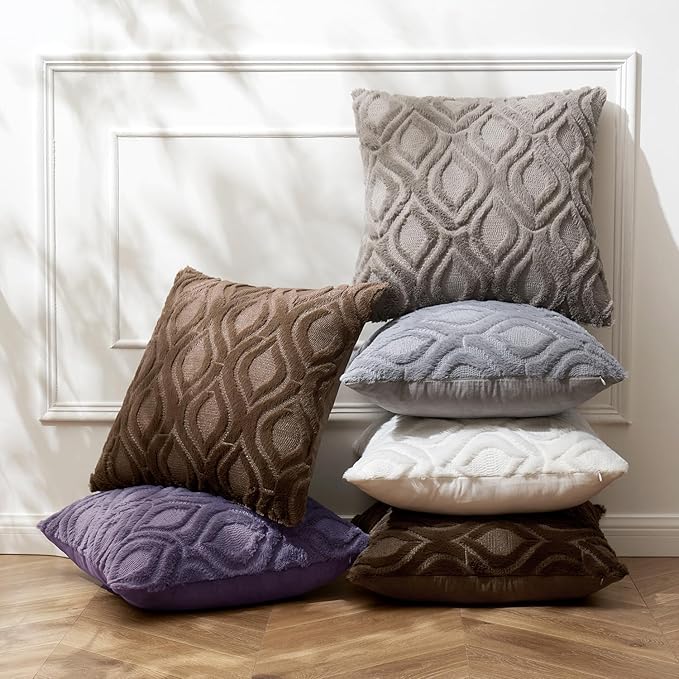 MIULEE Dark Grey Throw Pillow Covers 20x20 Inch, Soft Winter Plush Faux Wool - Image 5