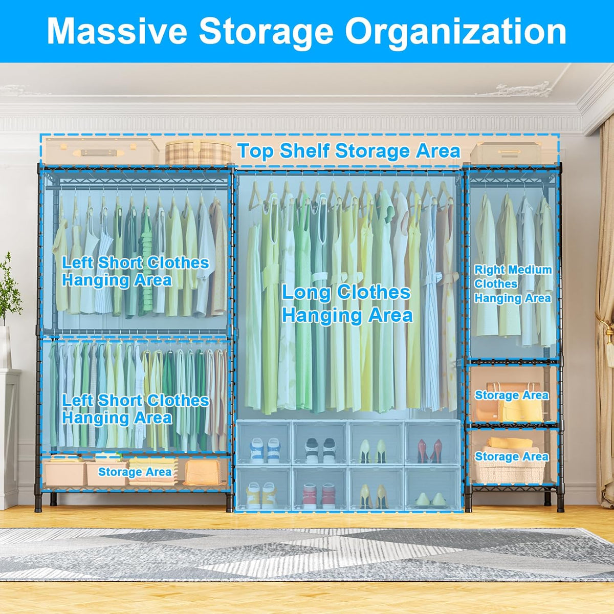 ulif e10 clothes rack（with stretchable hanger rod）freestanding clothing, side view