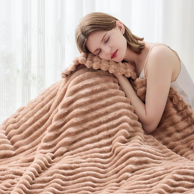 NEWCOSPLAY Super Soft Twin Blanket Taupe Premium Silky Flannel Fleece 3D Ribbed - Image 4