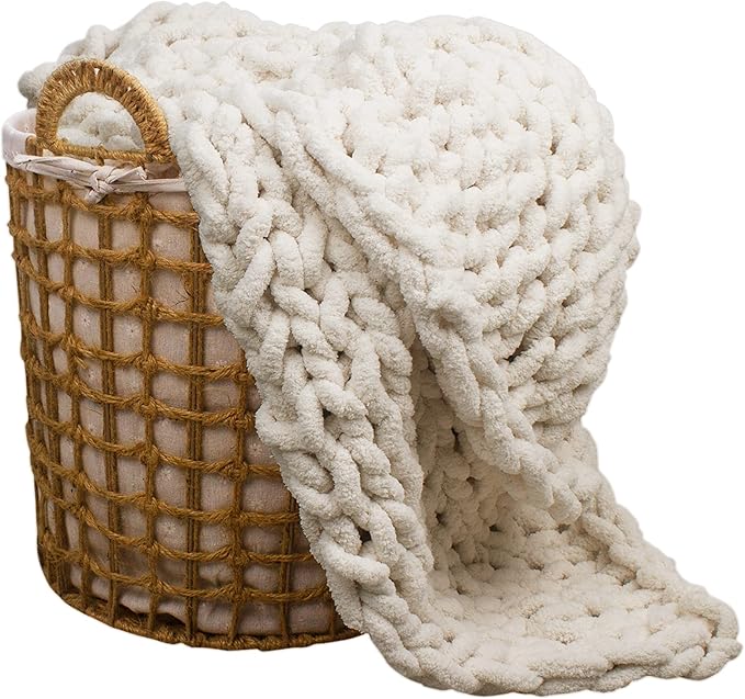 Carriediosa Chunky Knit Throw Blanket 50" X 60", 100% Hand Made Large Chenille - Image 4