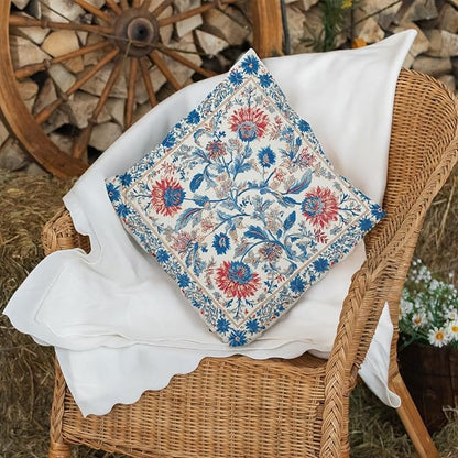 Bohemian Pillow Covers | Vintage Floral & Carpet Design | Double Sided Blue - Image 7