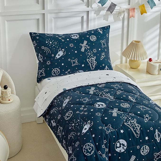 4 Pieces Toddler Bedding Set for Boy, Space Toddler Bed Comforter Set, Soft and - Image 7