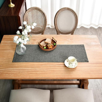 NEWISHER Farmhouse Rustic Table Runner Dark Grey Rectangular Table Runners Faux - Image 4