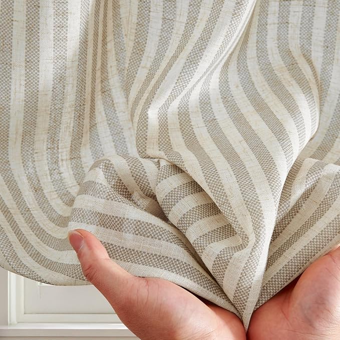 jinchan Striped Linen Kitchen Curtains 20 Inches Tier Curtains Farmhouse Modern - Image 8