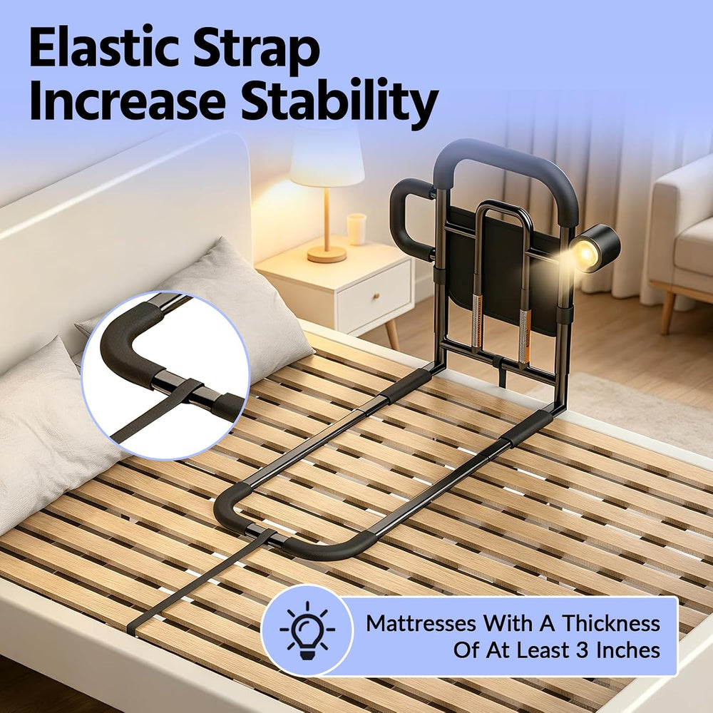 Bed Rails for Elderly Adults Safety with Remote Control Light - Height Adjust...