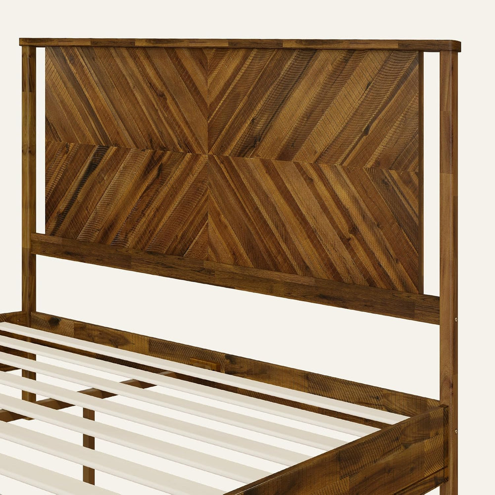 Bme Vivian 14 Inch Queen Size Bed Frame with Headboard, Rustic & Scandina...