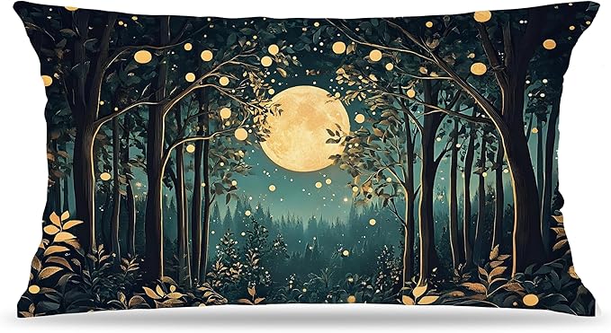 Rustic William Morris Inspired Night Moon Forest Decor Pillow Covers 18x18 by Unknown
