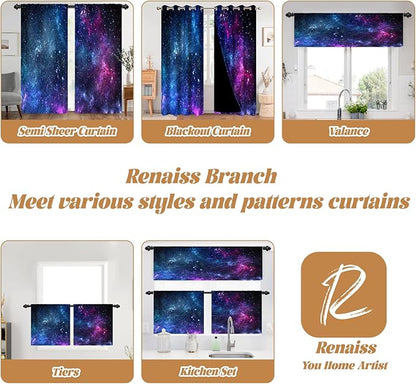 Renaiss 26 x 45 Inch Universe Galaxy Kitchen Curtains Short Mystery Outer Space - Image 8