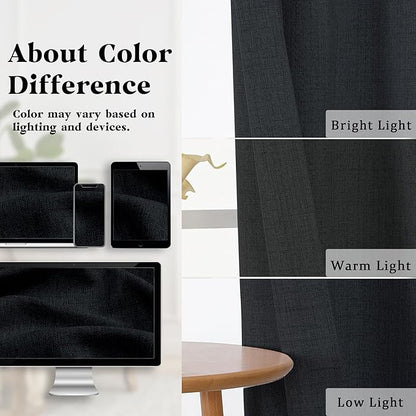 Gwine Black Kitchen Curtains 24 Inch Length 2 Panels, Light Filtering Textured - Image 3