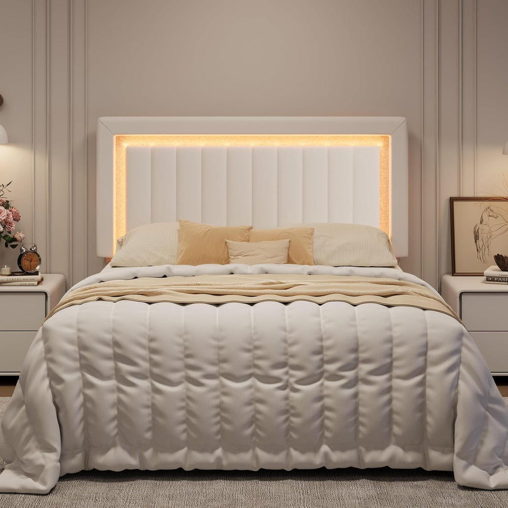 SHA CERLIN Full Size Velvet Bed Frame with LED Light, White