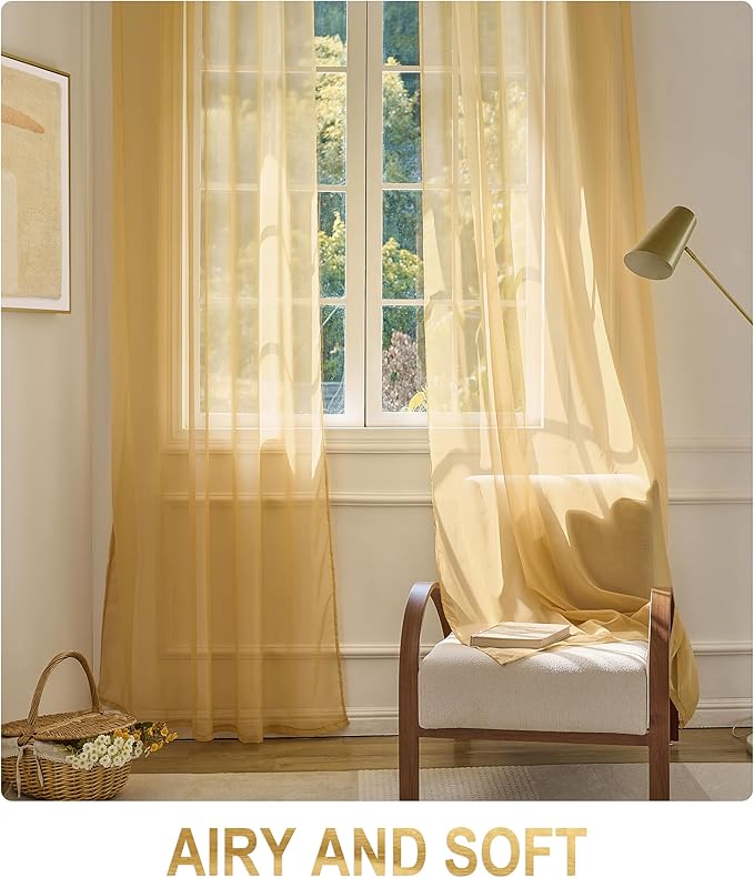 Foil Stripe Gold Sheer Curtains 96 inches Length 2 Panels - Image 4