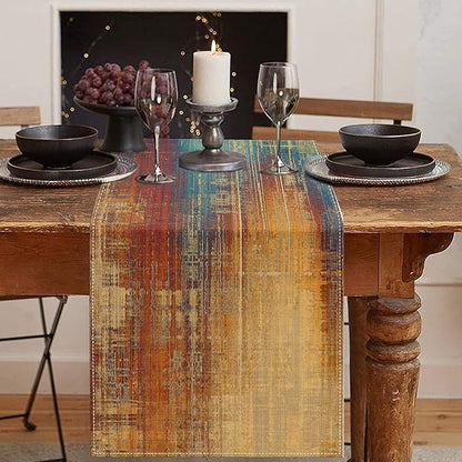 Emvency Blue and Orange Table Runner, Vintage Abstract Messy Rust Painting by Emvency