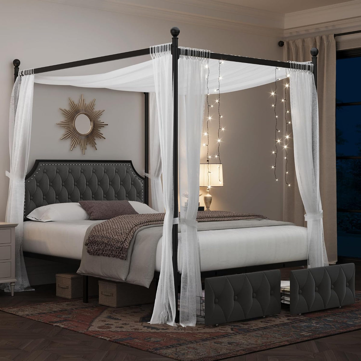 keyluv queen upholstered canopy bed frame with 2, main product view