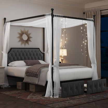keyluv queen upholstered canopy bed frame with 2, main product view