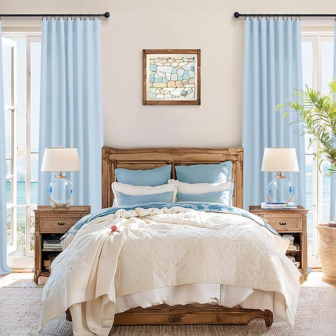 Blue Linen Curtains 108 inch Extra Long - Image 6