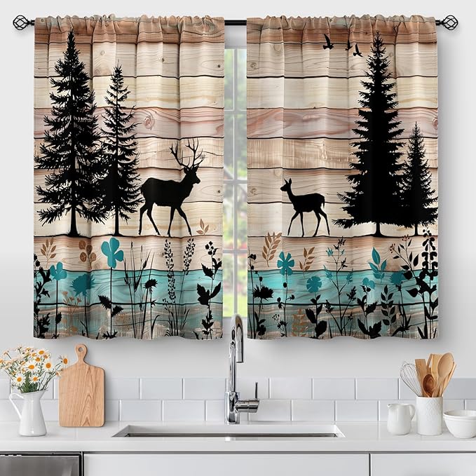 Aimego Forest Deer Kitchen Curtains by Aimego
