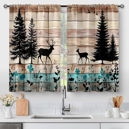 Aimego Forest Deer Kitchen Curtains by Aimego