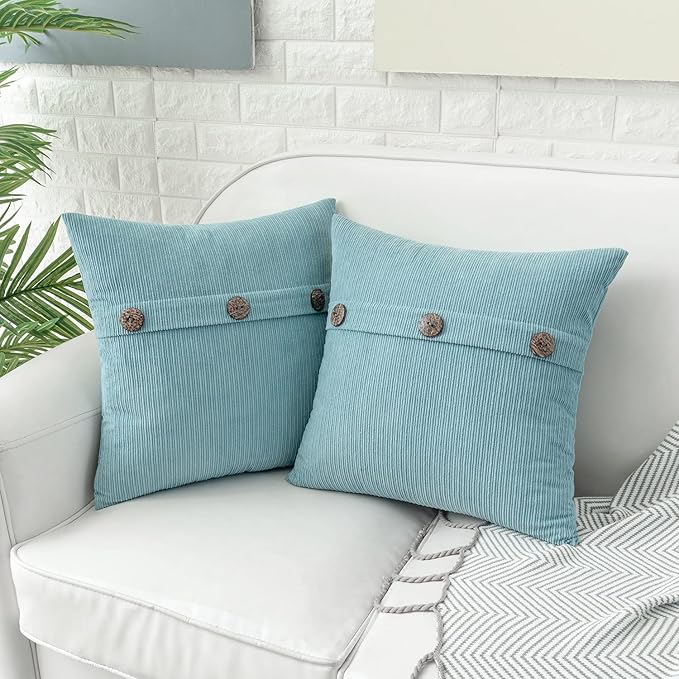 HWY 50 Light Blue Chenille Throw Pillow Covers 18x18 Inch - Image 3