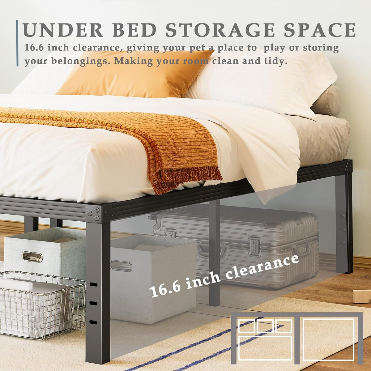 fschos 18 inch metal-bed-frame twin-xl/no box spring needed/reinforced, close-up detail