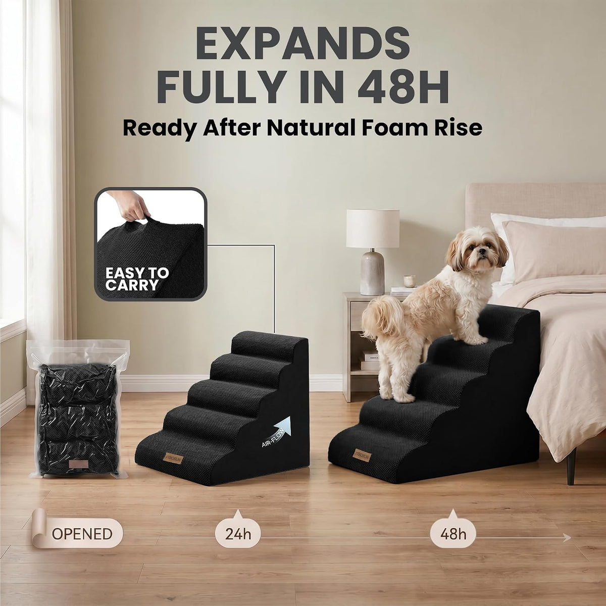 miorun dog stairs for high beds, 24.5" foam on a desk or shelf